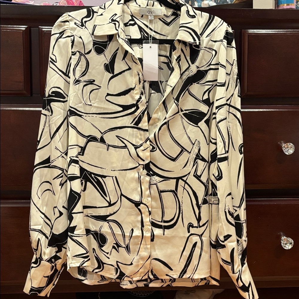 Ovi Black and Cream Abstract Blouse